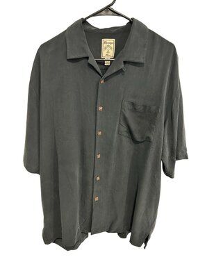 Montego Mon Silk Button Front Short Sleeve Shirt Black Sz Large Retro Classic